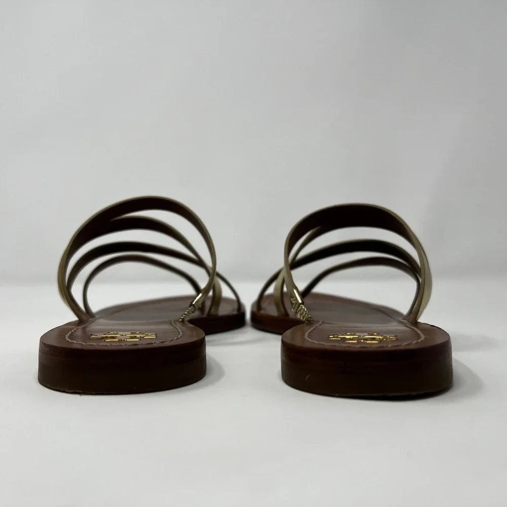 Tory Burch Metallic Gold Strappy Flat Slide Sandals Womens 10M 5310M